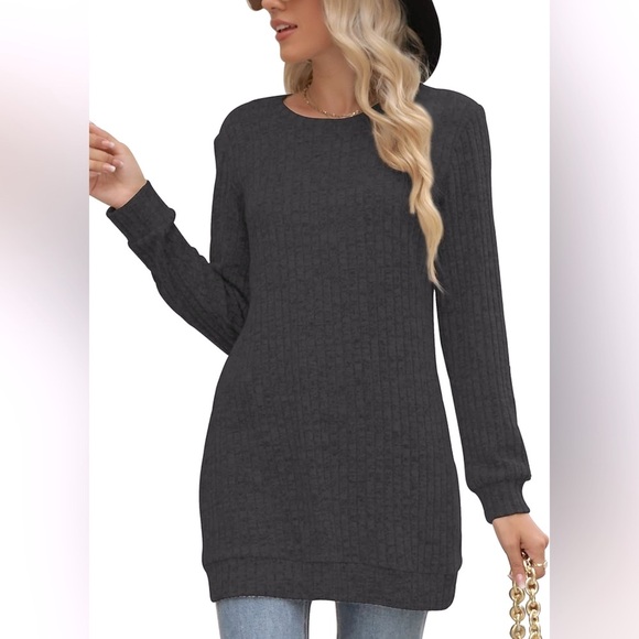 NWT [Auremore] Ribbed Long-Sleeve Crewneck Tunic Sweater in Black Women’s S or M - Picture 6 of 11